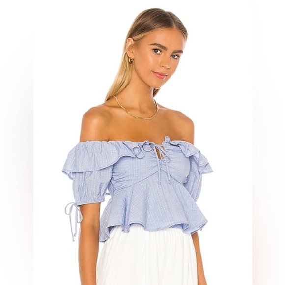Tularosa Tops - Tularosa off shoulder Maggie top in powder blue medium REVOLVE